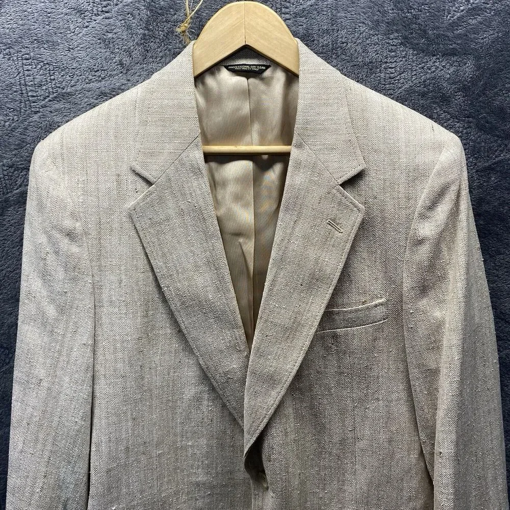 Vintage May D&F Rangoon Blazer Men‎ 40 (S) Matka Silk Beige 2-Button Sport Coat